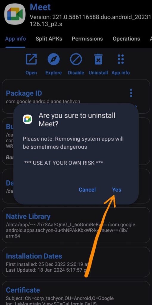 Uninstall option