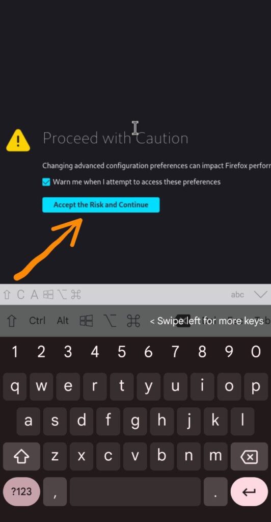 Type about:config command