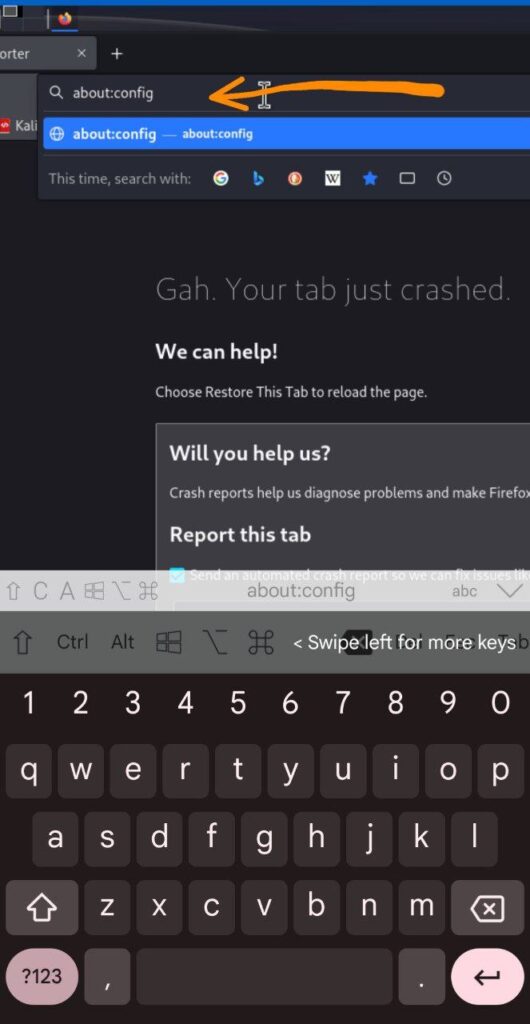 Enter about:config in Firefox address bar