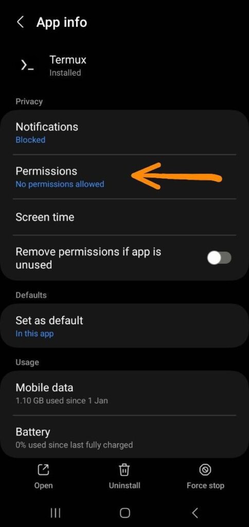 Give storage permission to Termux