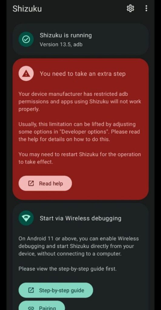 Shizuku Error Screen